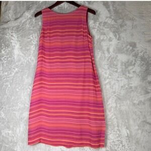 Talbots Petites Pink Orange Stripe Sleeveless Sheath Dress Size 12 Summer Spring
